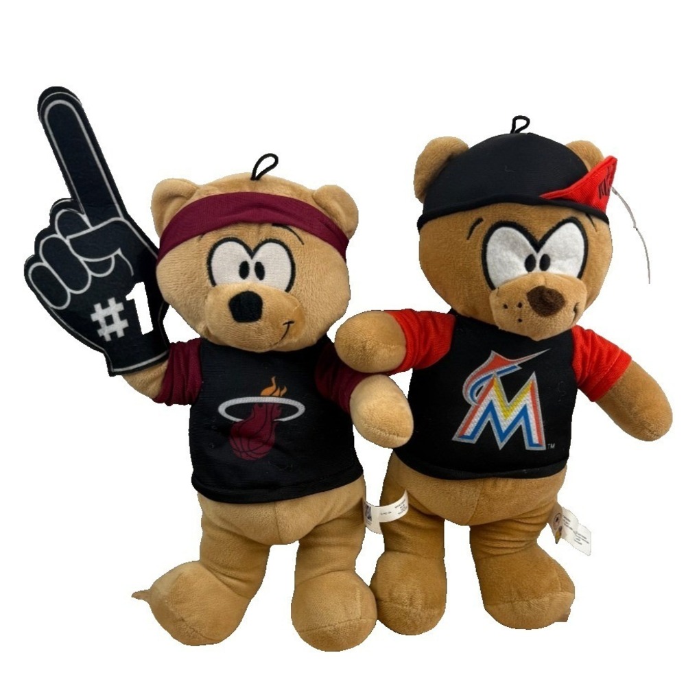 Miami Heat NBA & Florida Marlins MLB Plush Bear Lot of‎ 2 8" New